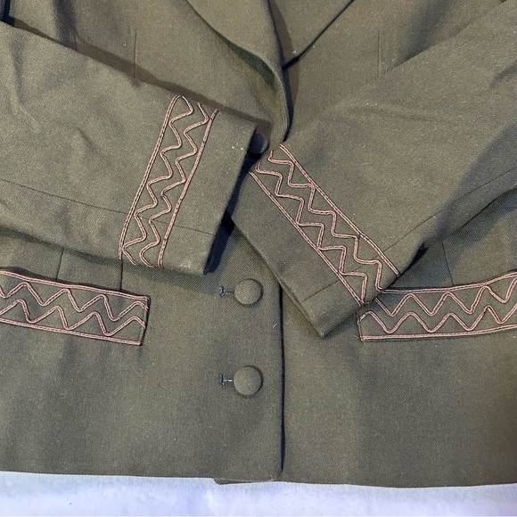 Vintage Stephanie K. Anais Embroidered Lined Wool Blazer Jacket Green Size 38 - Picture 8 of 16